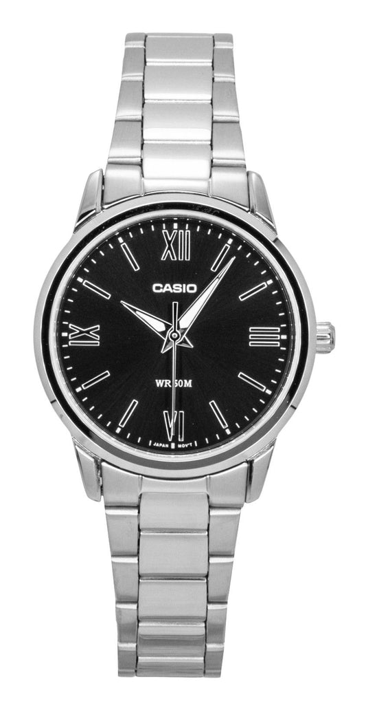 Casio Analog Edelstahl Schwarzes Zifferblatt Quarz LTP-1303DD-1AV Damenuhr