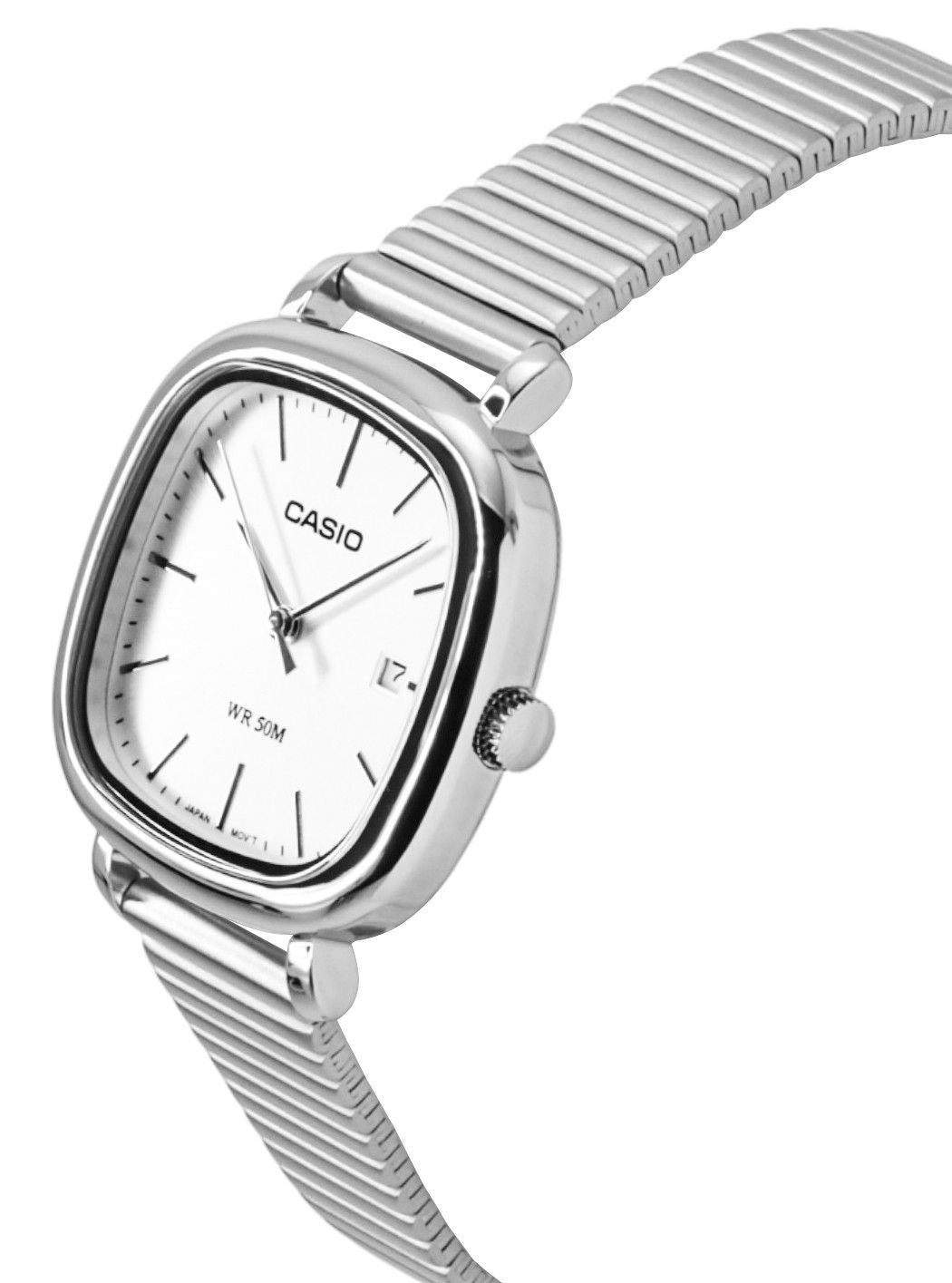 Casio Standard Analog Edelstahl Silberfarbenes Zifferblatt Quarz LTP-B166D-7AV Damenuhr