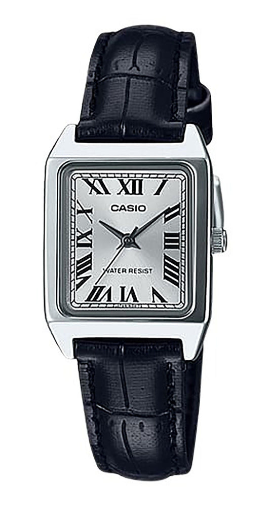 Casio Standard Analog Lederarmband Silberfarbenes Zifferblatt Quarz LTP-V007L-7B1 Damenuhr