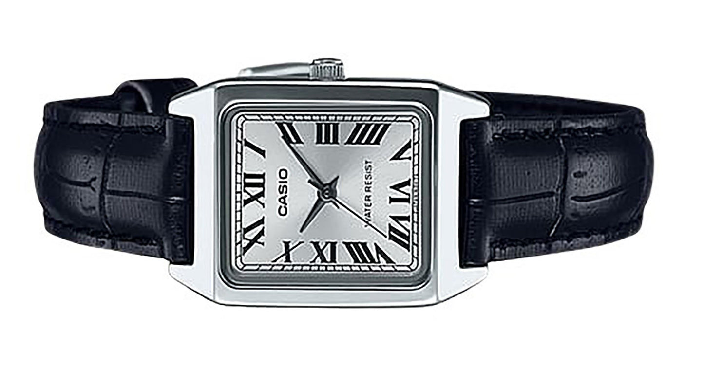 Casio Standard Analog Lederarmband Silberfarbenes Zifferblatt Quarz LTP-V007L-7B1 Damenuhr