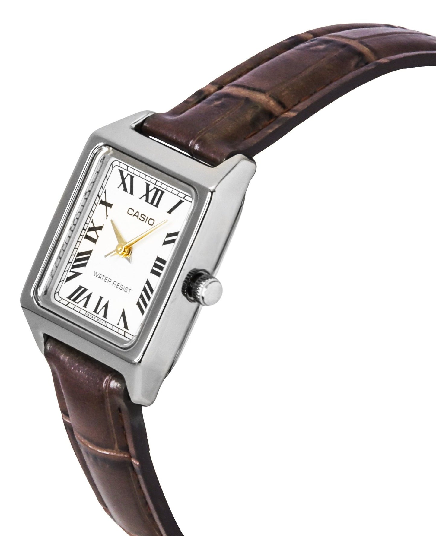 Casio Standard Analog Chrome Plated Lederarmband White Dial Quarz LTP-V007L-7B2 Damenuhr