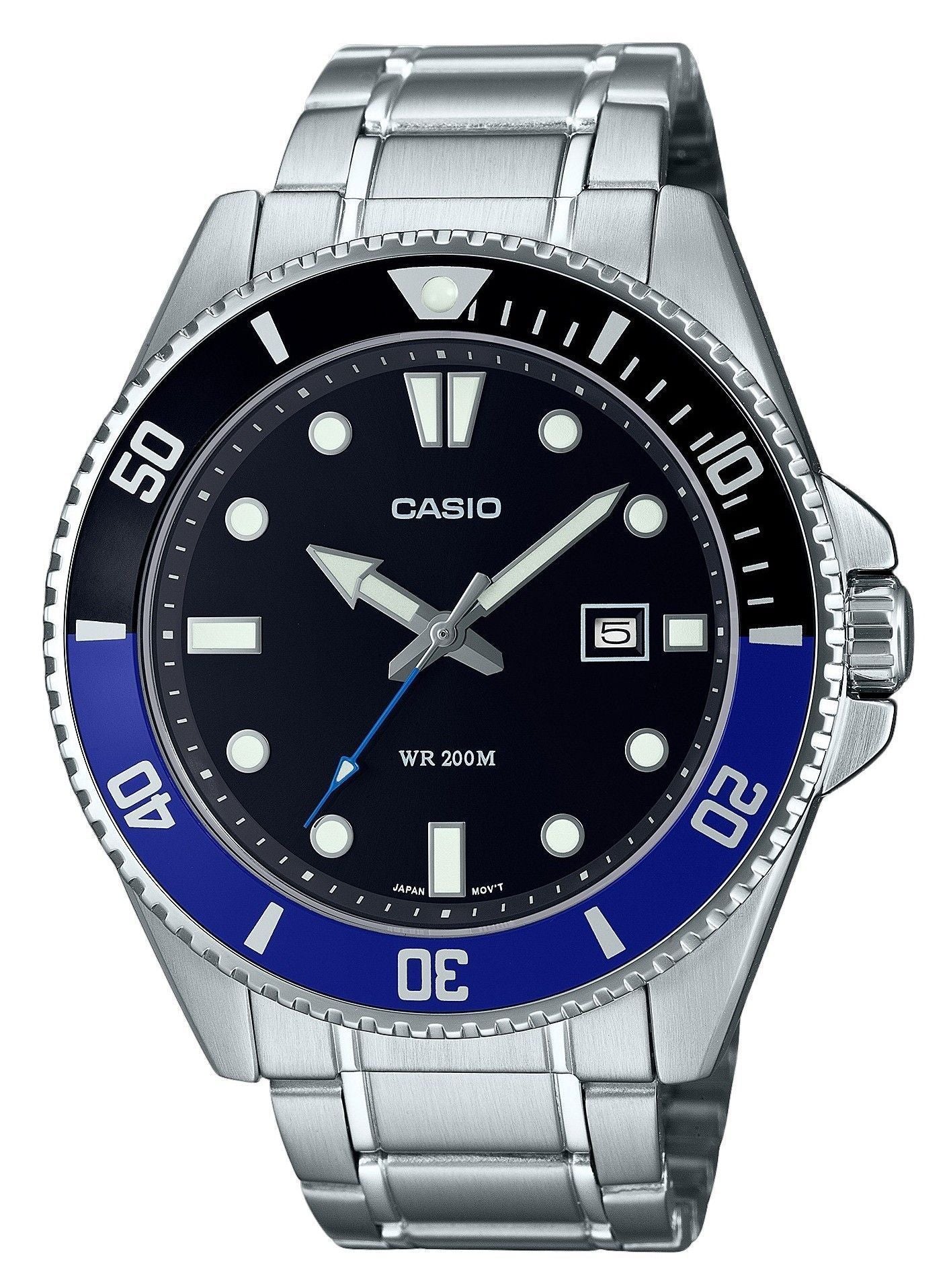 Casio Standard Analog Edelstahl Schwarzes Zifferblatt Quarz MDV-107D-1A2 200M Herrenuhr