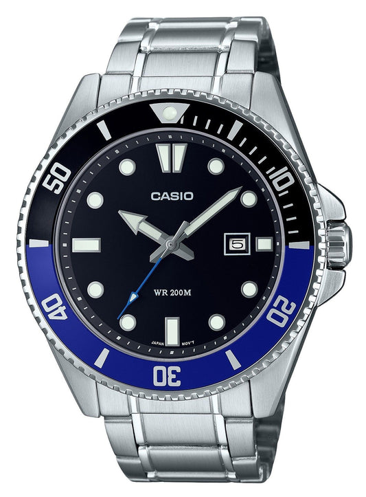 Casio Standard Analog Edelstahl Schwarzes Zifferblatt Quarz MDV-107D-1A2 200M Herrenuhr