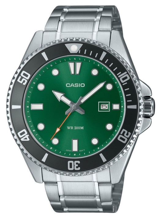 Casio Standard Analog Edelstahl Gr?nes Zifferblatt Quarz MDV-107D-3A2V 200M Herrenuhr