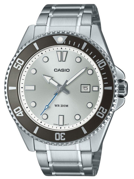 Casio Standard Analog Edelstahl Silberfarbenes Zifferblatt Quarz MDV-107D-7AV 200M Herrenuhr