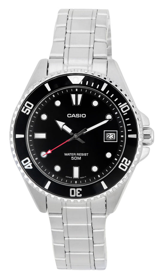 Casio Standard Analog Edelstahl Schwarzes Zifferblatt Quarz MDV-10D-1A1 Herrenuhr