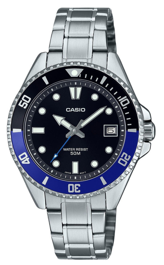 Casio Standard Analog Edelstahl Schwarzes Zifferblatt Quarz MDV-10D-1A2 Herrenuhr