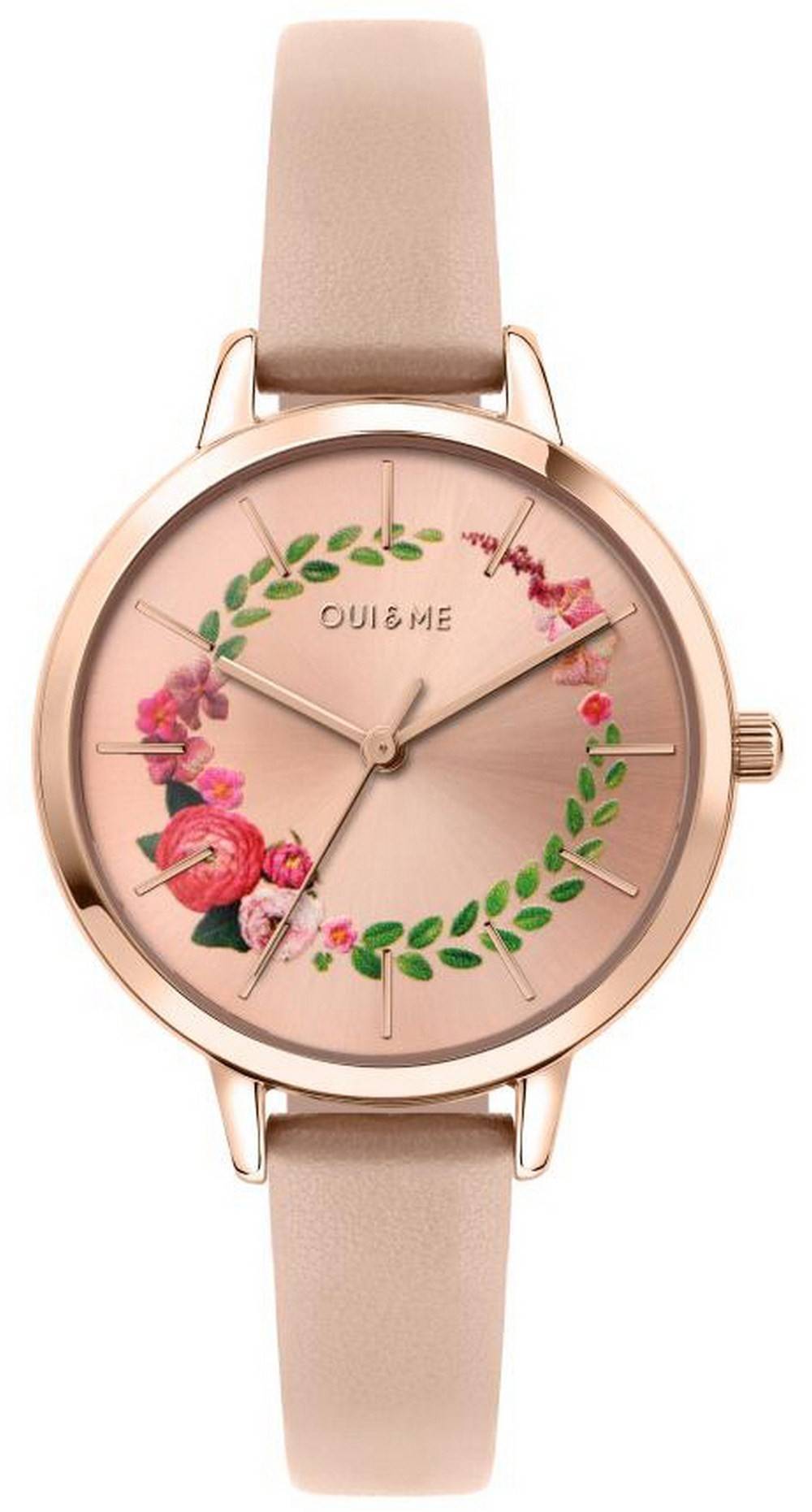 Oui & Me Fleurette Rose Gold Sunray Dial Lederarmband Quarz ME010038 Damenuhr