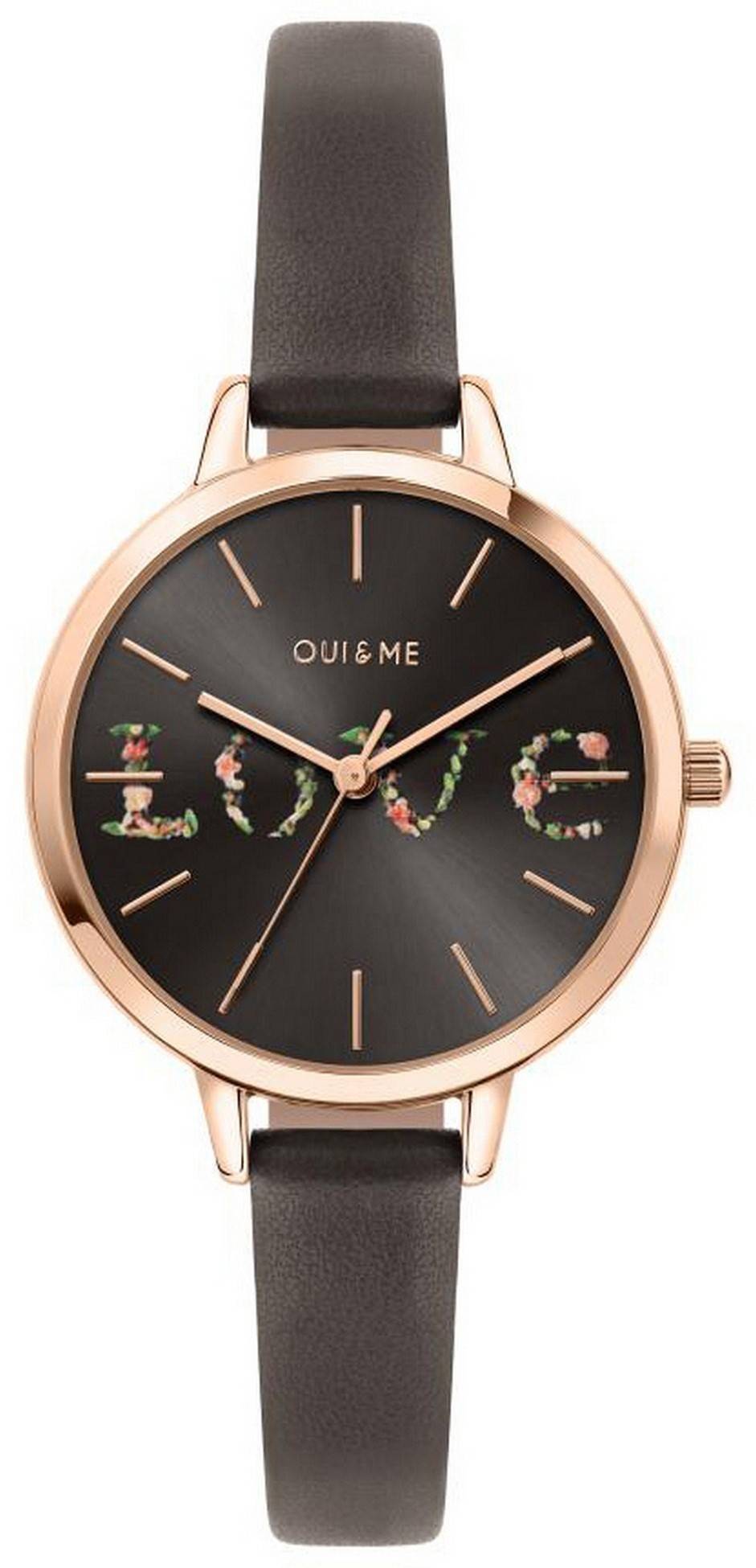 Oui & Me Petite Fleurette Graues Zifferblatt Lederarmband Quarz ME010061 Damenuhr