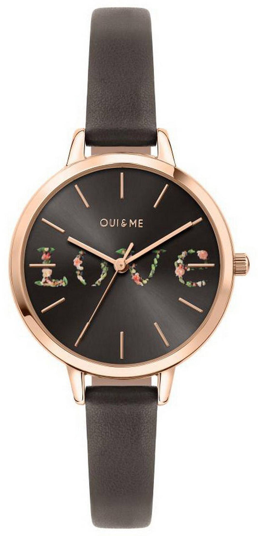 Oui & Me Petite Fleurette Graues Zifferblatt Lederarmband Quarz ME010061 Damenuhr