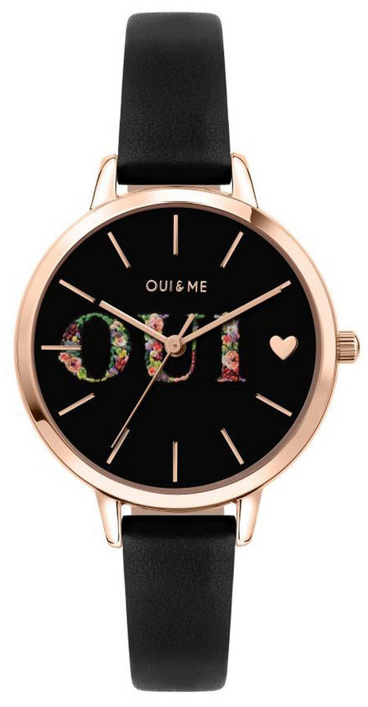 Oui & Me Fleurette Schwarzes Zifferblatt Lederarmband Quarz ME010079 Damenuhr