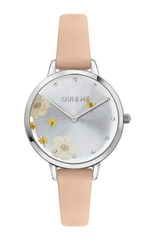 Oui & Me Fleurette Pink Lederarmband Silberfarbenes Zifferblatt Quarz ME010372 Damenuhr