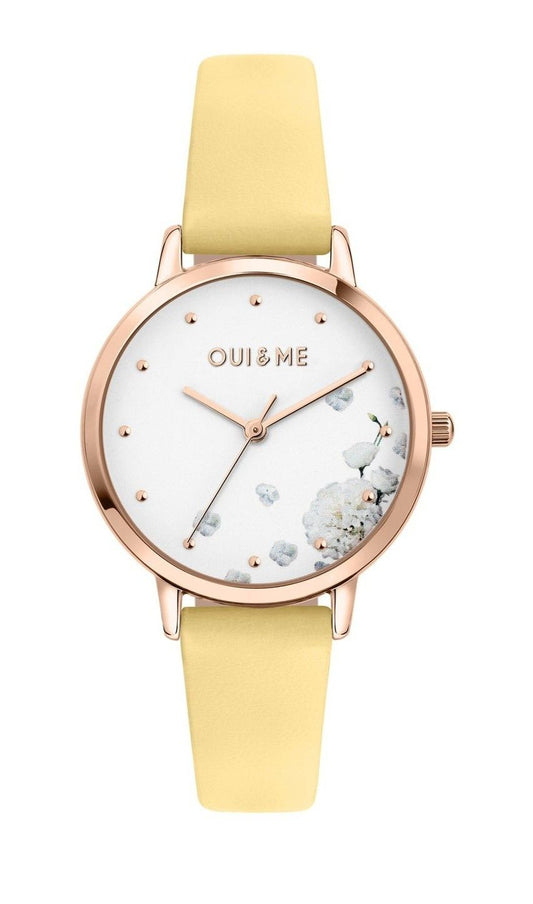 Oui & Me Fleurette Yellow Lederarmband White Dial Quarz ME010377 Damenuhr
