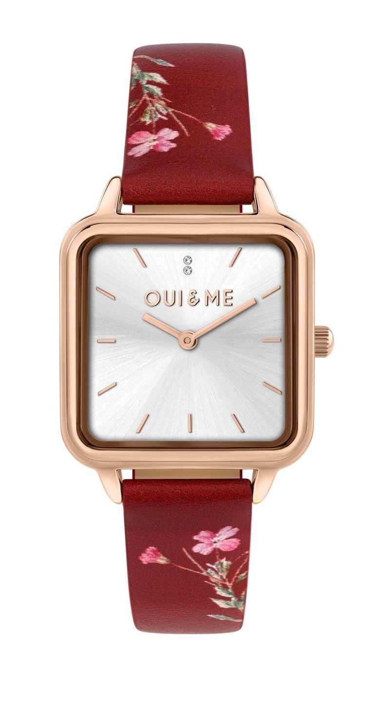 Oui & Me Harmonie Red Recycled Lederarmband Silberfarbenes Zifferblatt Quarz ME010384 Damenuhr