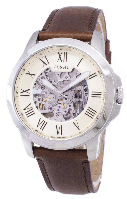 Fossil Grant Automatik Beige Skelett-Zifferblatt ME3099 Herrenuhr