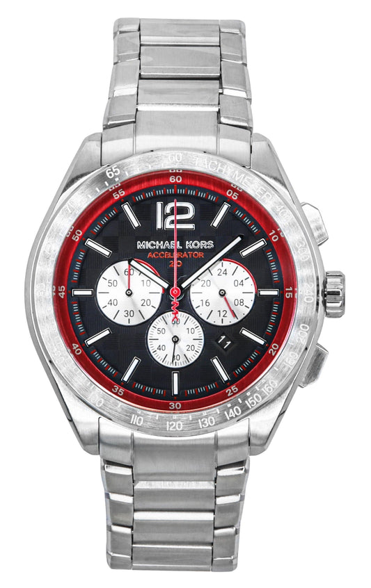 Michael Kors Oversized Accelerator 2.0 Chronograph Edelstahl Schwarzes Zifferblatt Quarz MK9176 Herrenuhr