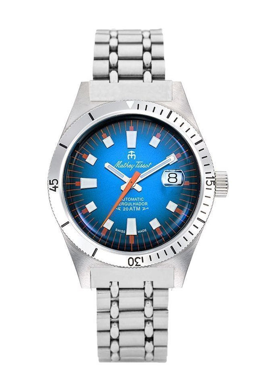 Mathey-Tissot Mergulhador Edelstahl Blaues Zifferblatt Automatik Taucher MRG1 200M Herrenuhr With Extra Strap