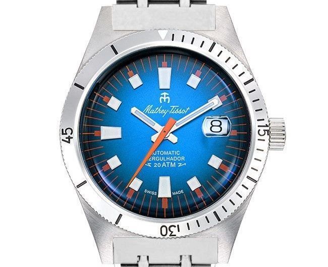 Mathey-Tissot Mergulhador Edelstahl Blaues Zifferblatt Automatik Taucher MRG1 200M Herrenuhr With Extra Strap