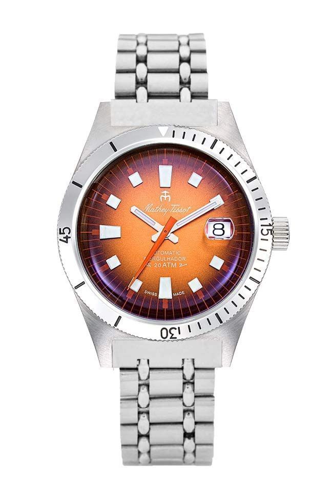 Mathey-Tissot Mergulhador Edelstahl Orange Dial Automatik Taucher MRG3 200M Herrenuhr Watch With Extra Strap