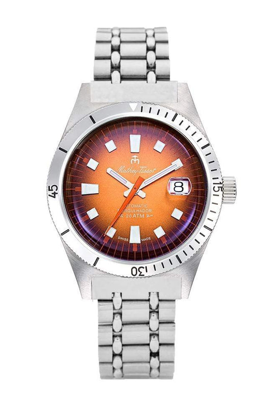 Mathey-Tissot Mergulhador Edelstahl Orange Dial Automatik Taucher MRG3 200M Herrenuhr Watch With Extra Strap