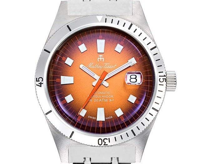 Mathey-Tissot Mergulhador Edelstahl Orange Dial Automatik Taucher MRG3 200M Herrenuhr Watch With Extra Strap