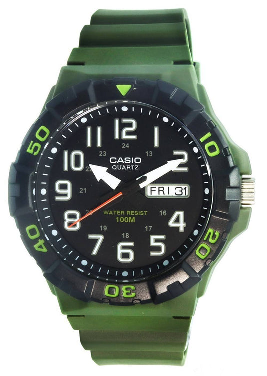 Casio Analog Army Green Resin Band Quarz MRW-210H-3A MRW210H-3 100M Herrenuhr