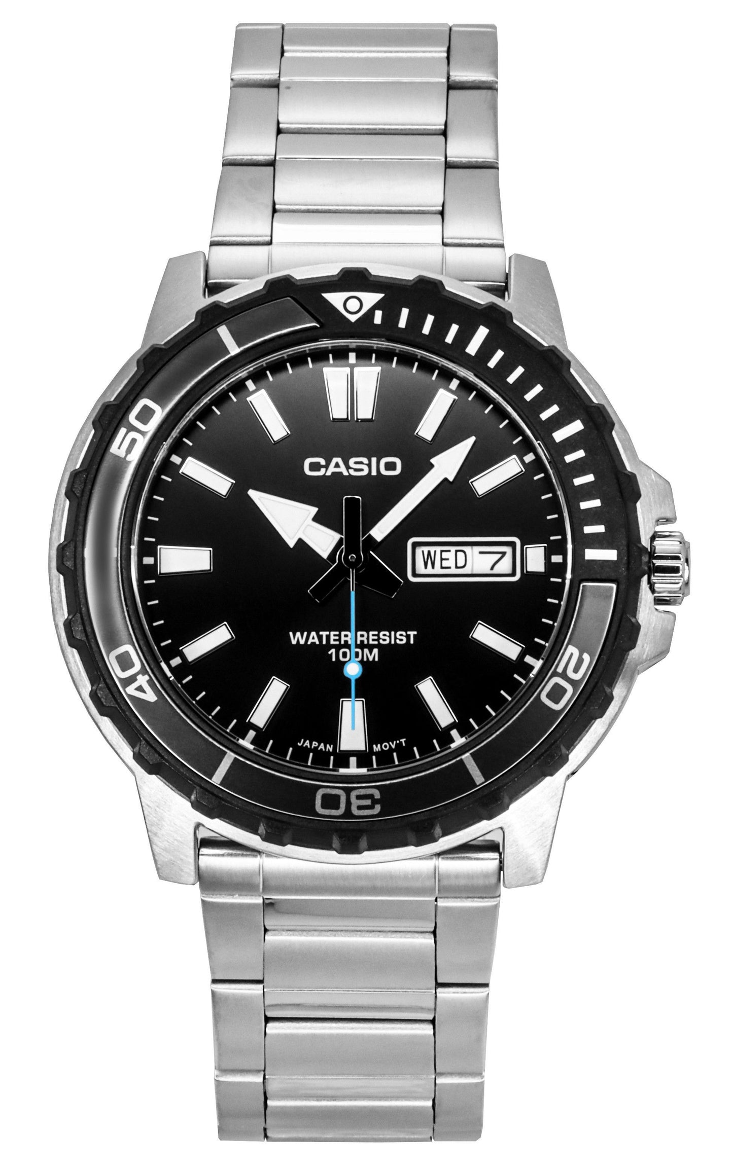 Casio Standard Analog Edelstahl Schwarzes Zifferblatt Quarz MTD-125D-1A3V 100M Herrenuhr
