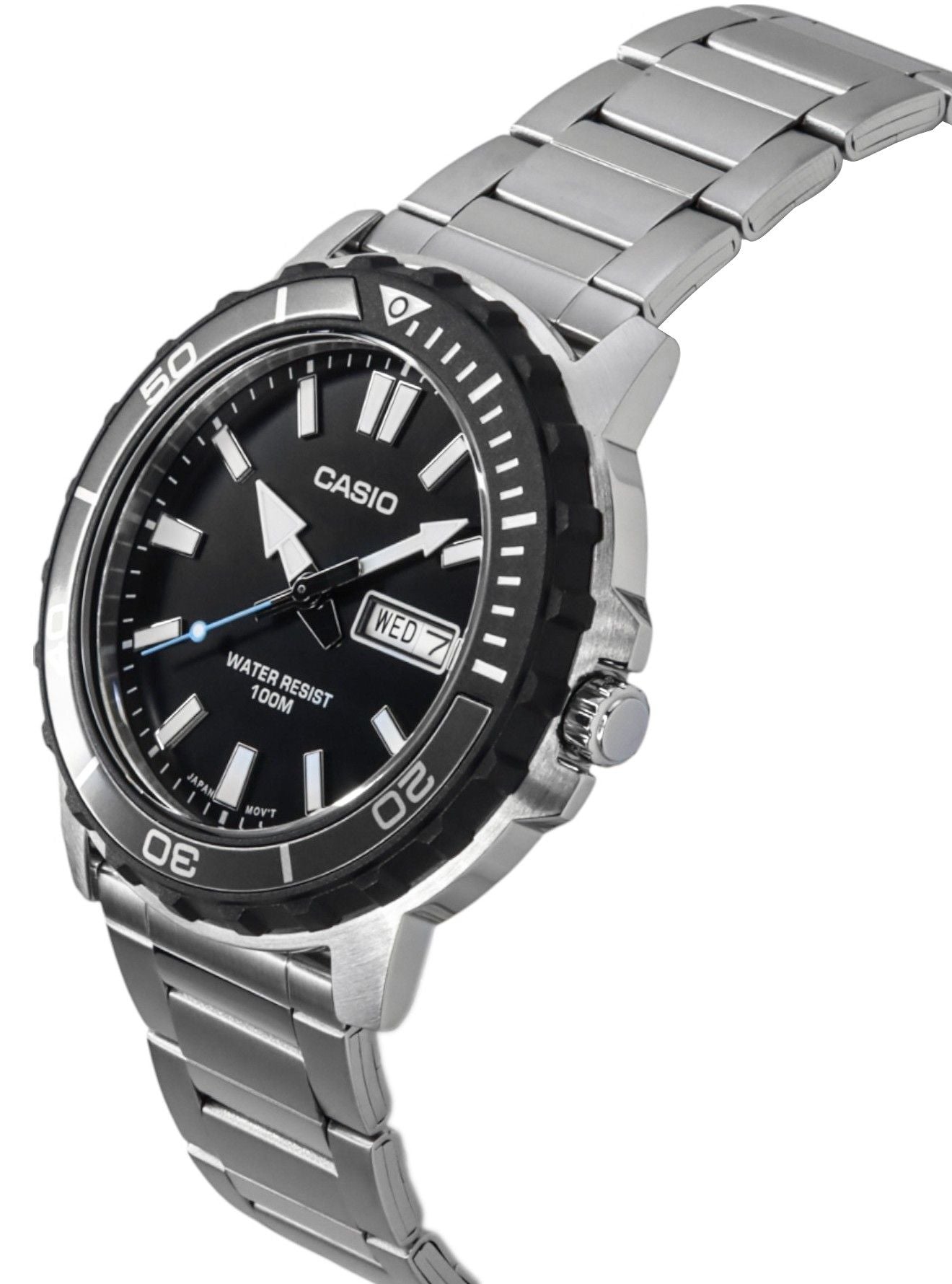 Casio Standard Analog Edelstahl Schwarzes Zifferblatt Quarz MTD-125D-1A3V 100M Herrenuhr