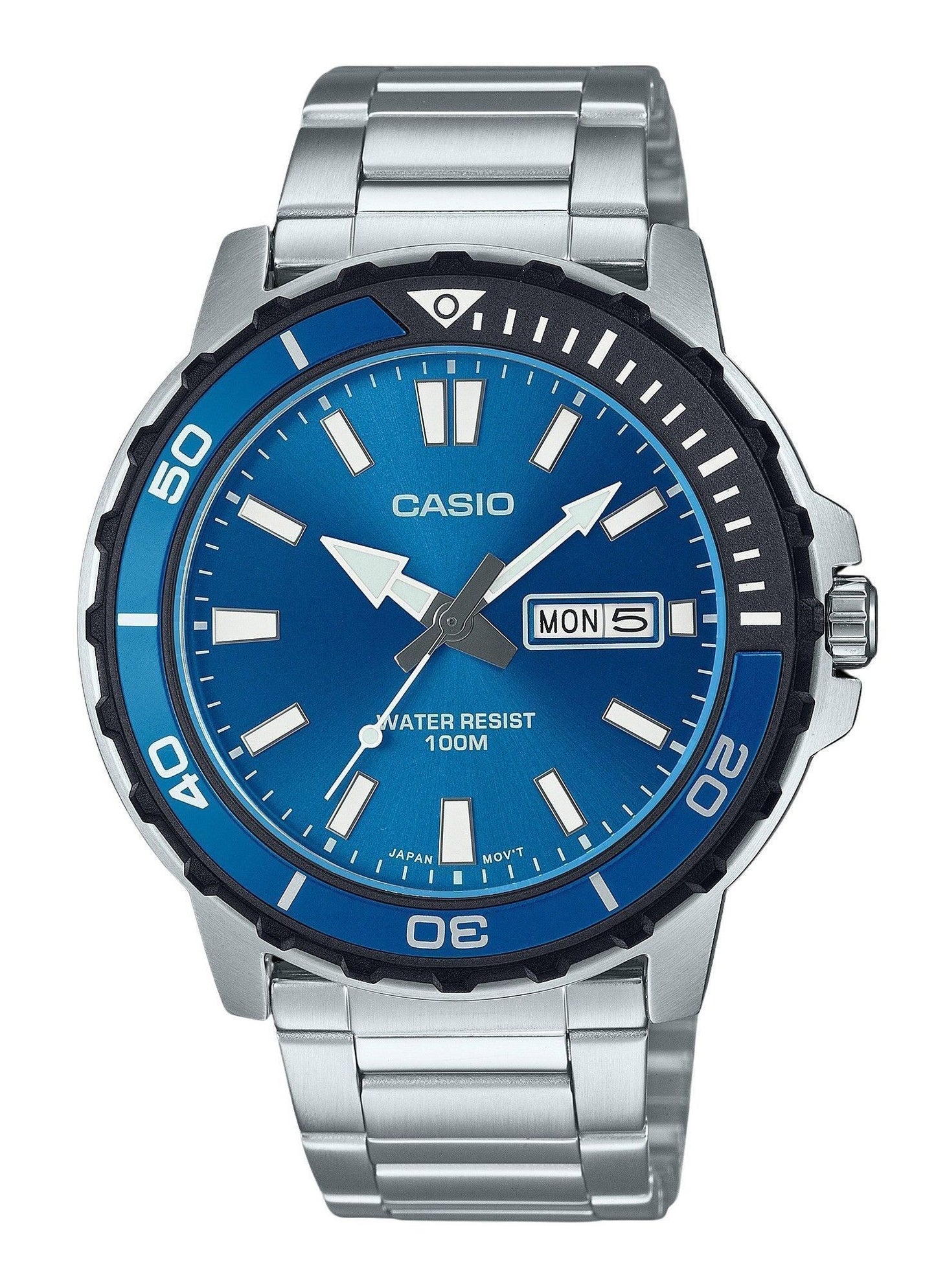 Casio Standard Analog Edelstahl Blaues Zifferblatt Quarz MTD-125D-2A1V 100M Herrenuhr