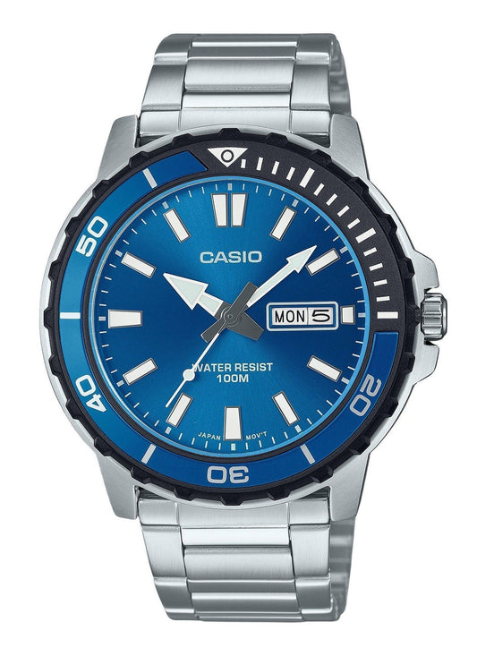 Casio Standard Analog Edelstahl Blaues Zifferblatt Quarz MTD-125D-2A1V 100M Herrenuhr