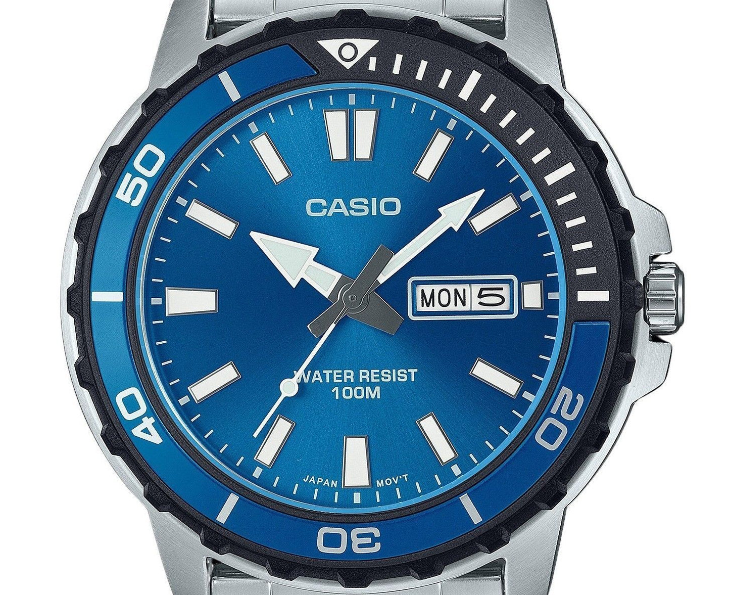 Casio Standard Analog Edelstahl Blaues Zifferblatt Quarz MTD-125D-2A1V 100M Herrenuhr
