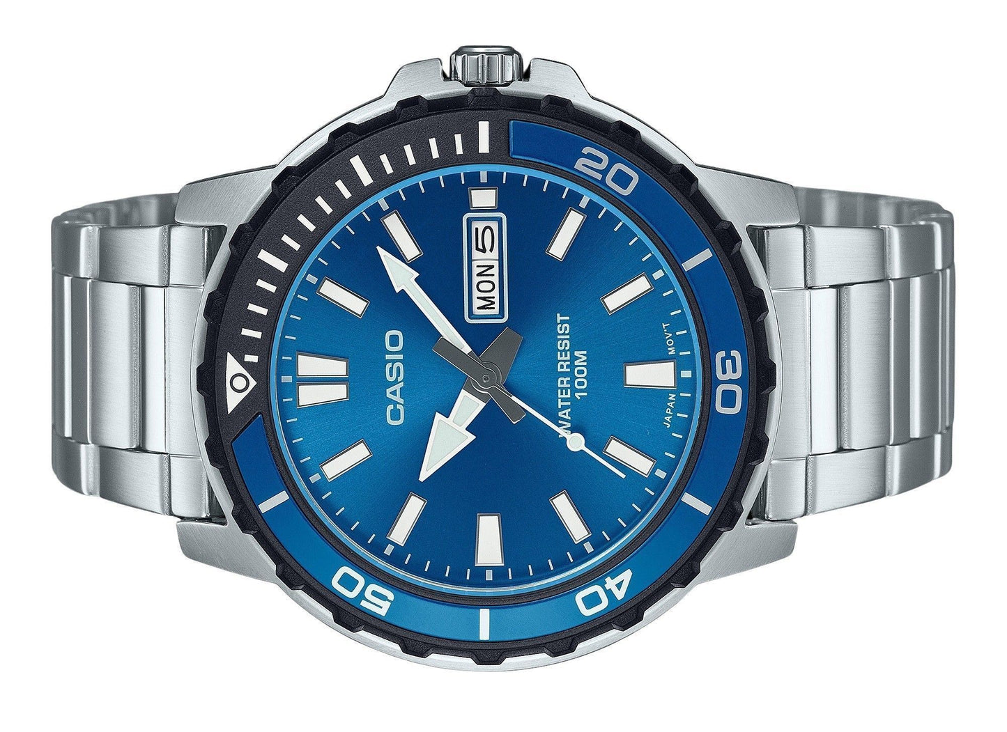 Casio Standard Analog Edelstahl Blaues Zifferblatt Quarz MTD-125D-2A1V 100M Herrenuhr