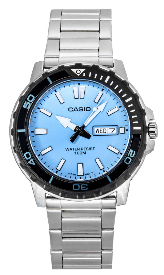Casio Standard Analog Edelstahl Aqua Blaues Zifferblatt Quarz MTD-125D-2A3V 100M Herrenuhr