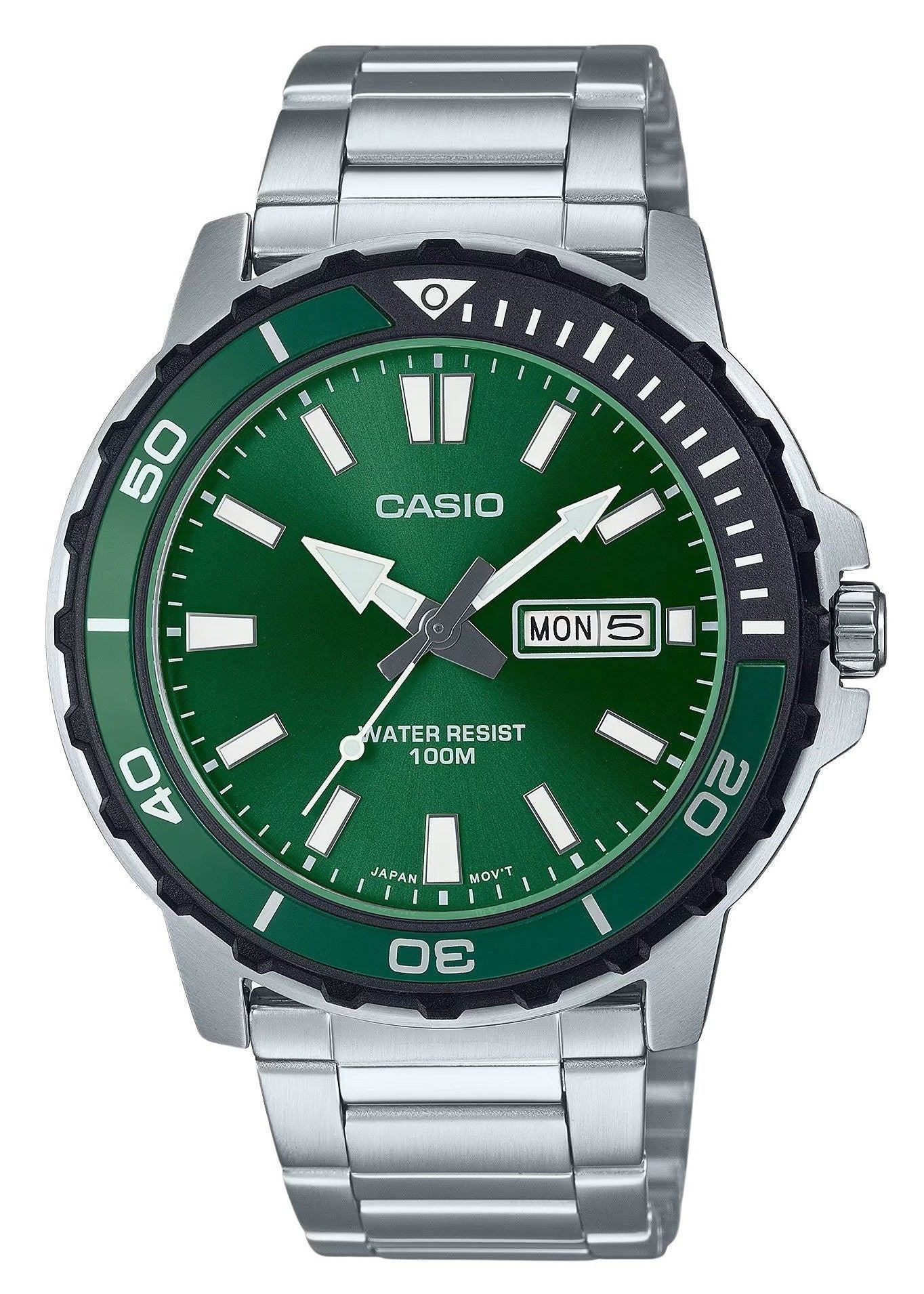 Casio Standard Analog Edelstahl Gr?nes Zifferblatt Quarz MTD-125D-3AV 100M Herrenuhr