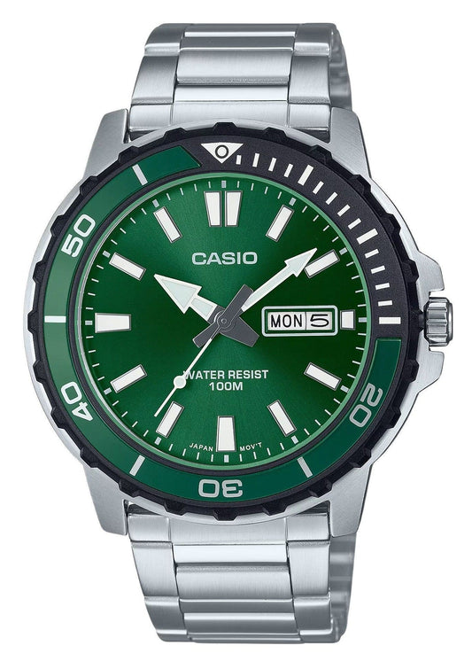 Casio Standard Analog Edelstahl Gr?nes Zifferblatt Quarz MTD-125D-3AV 100M Herrenuhr
