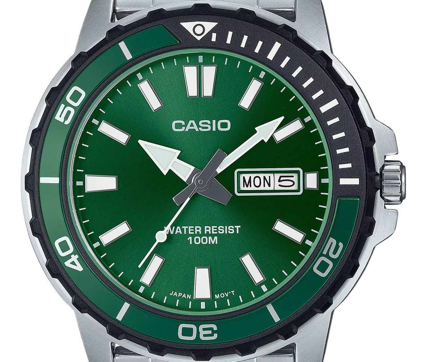 Casio Standard Analog Edelstahl Gr?nes Zifferblatt Quarz MTD-125D-3AV 100M Herrenuhr