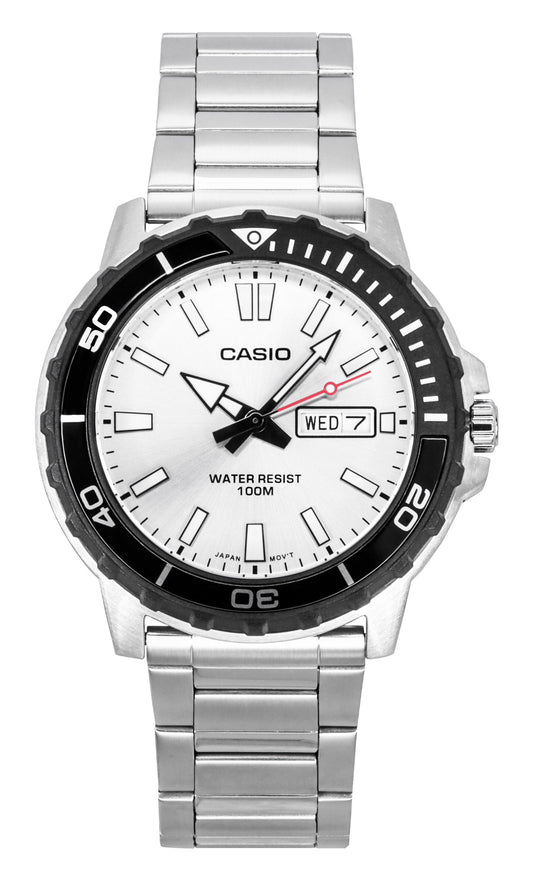 Casio Standard Analog Edelstahl Silberfarbenes Zifferblatt Quarz MTD-125D-7AV 100M Herrenuhr