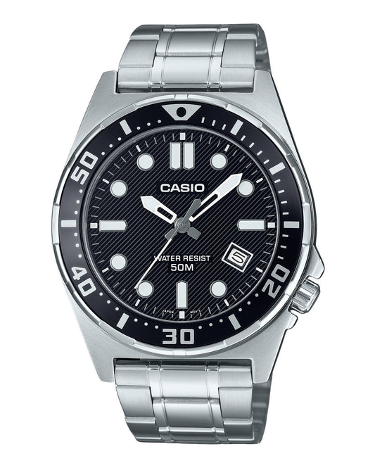 Casio Standard Analog Edelstahl Schwarzes Zifferblatt Quarz MTD-135D-1AV Herrenuhr