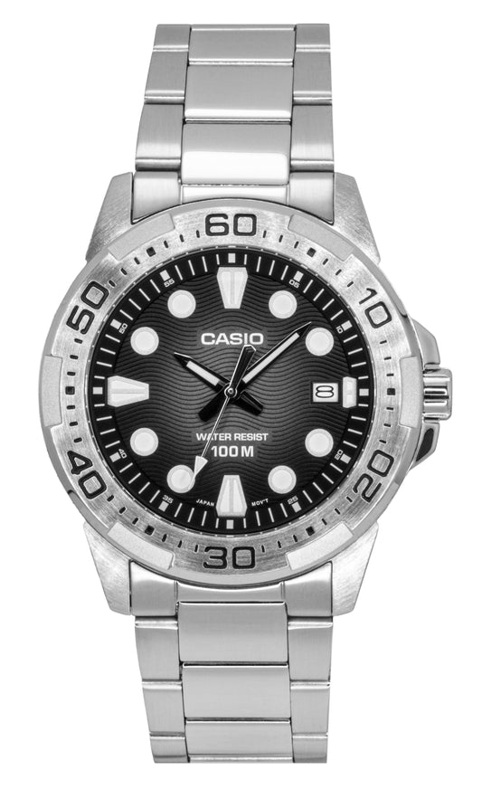 Casio Standard Analog Edelstahl Schwarzes Zifferblatt Quarz MTD-140D-1AV 100M Herrenuhr