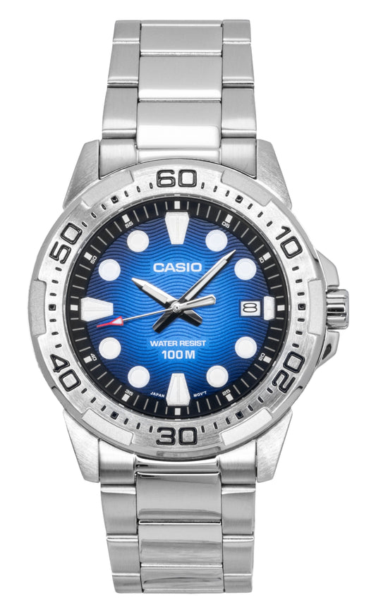 Casio Standard Analog Edelstahl Blaues Zifferblatt Quarz MTD-140D-2AV 100M Herrenuhr