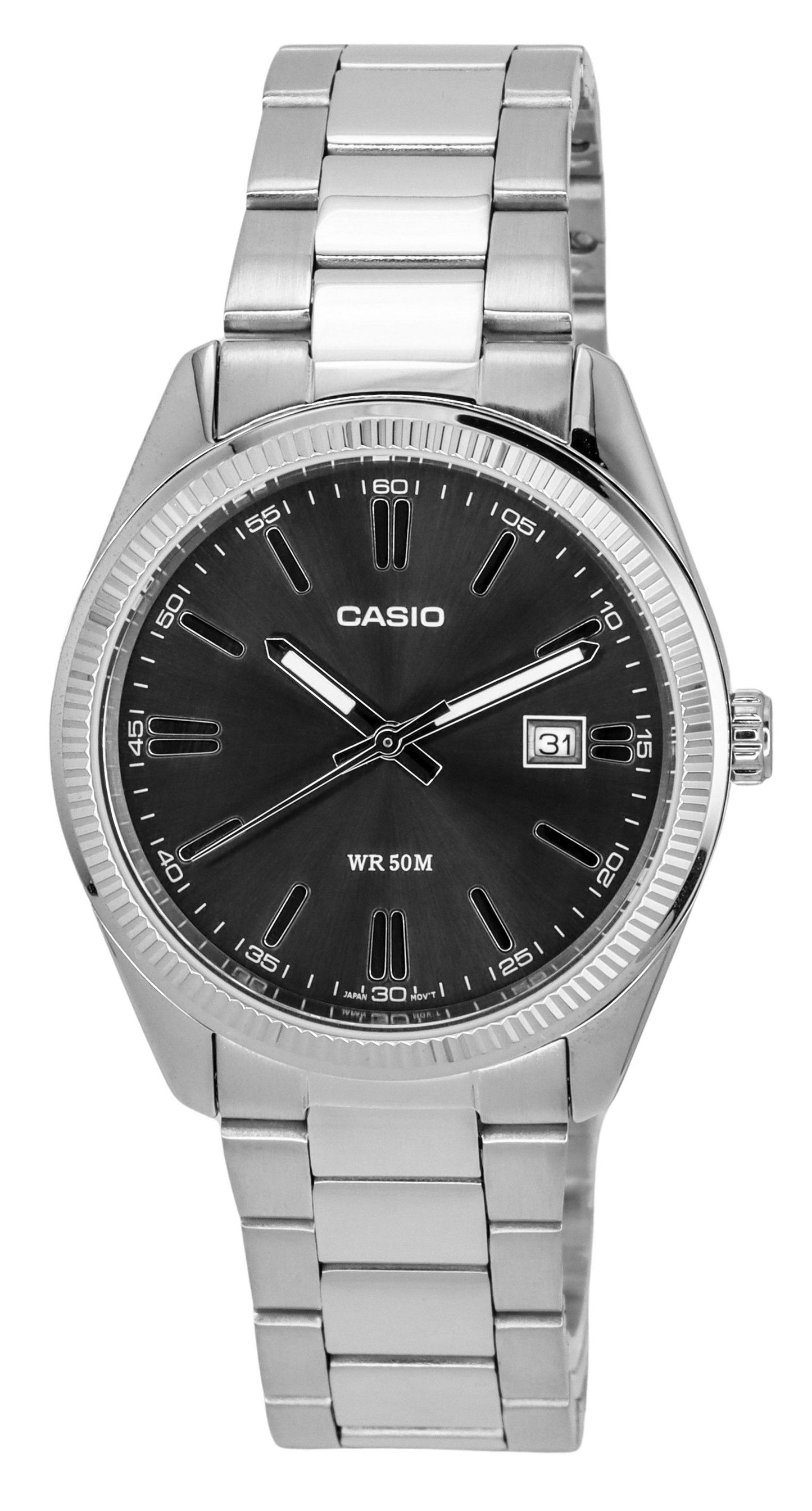 Casio Standard Analog Edelstahl Schwarzes Zifferblatt Quarz MTP-1302D-1A1 Herrenuhr
