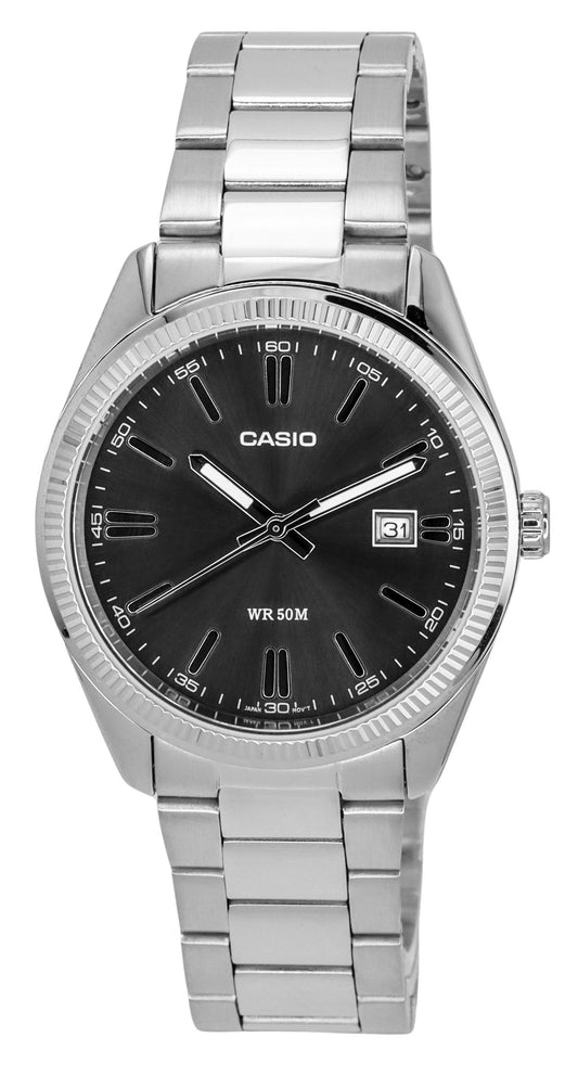 Casio Standard Analog Edelstahl Schwarzes Zifferblatt Quarz MTP-1302D-1A1 Herrenuhr