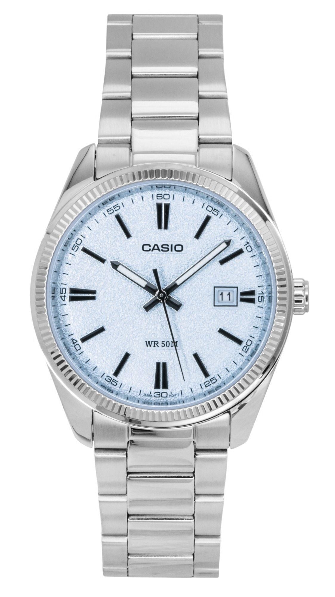 Casio Standard Analog Edelstahl Light Blaues Zifferblatt Quarz MTP-1302DA-2A2V Herrenuhr