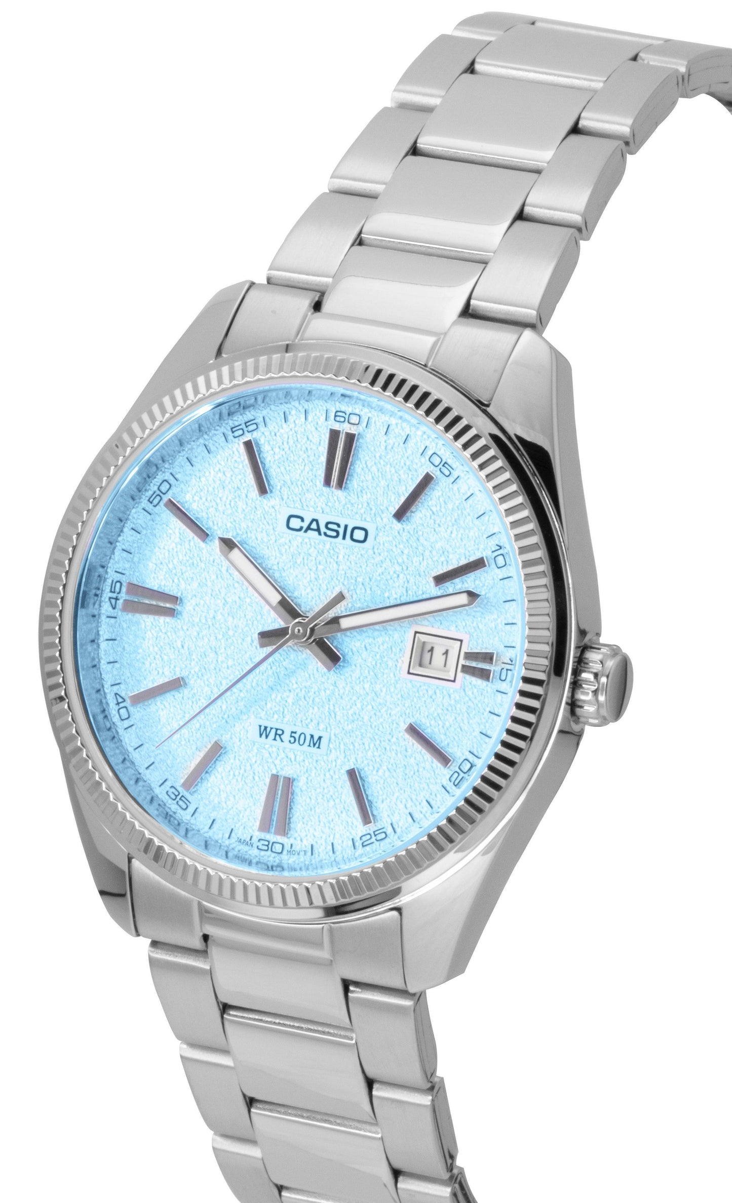 Casio Standard Analog Edelstahl Light Blaues Zifferblatt Quarz MTP-1302DA-2A2V Herrenuhr
