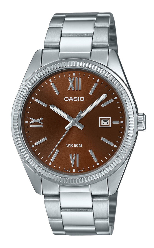 Casio Standard Analog Ion Plated Edelstahl Braunes Zifferblatt Quarz MTP-1302DD-5AV Herrenuhr