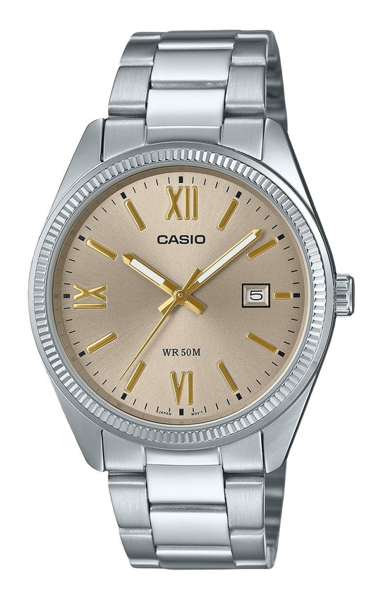 Casio Standard Analog Ion Plated Edelstahl Beige Dial Quarz MTP-1302DD-9AV Herrenuhr