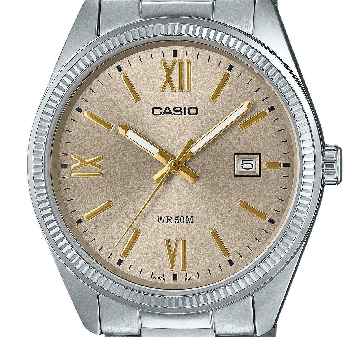 Casio Standard Analog Ion Plated Edelstahl Beige Dial Quarz MTP-1302DD-9AV Herrenuhr