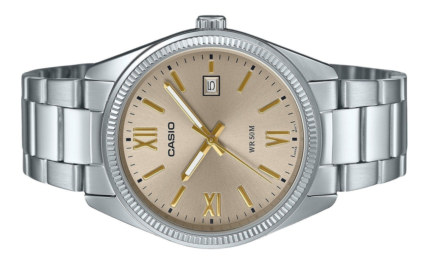 Casio Standard Analog Ion Plated Edelstahl Beige Dial Quarz MTP-1302DD-9AV Herrenuhr
