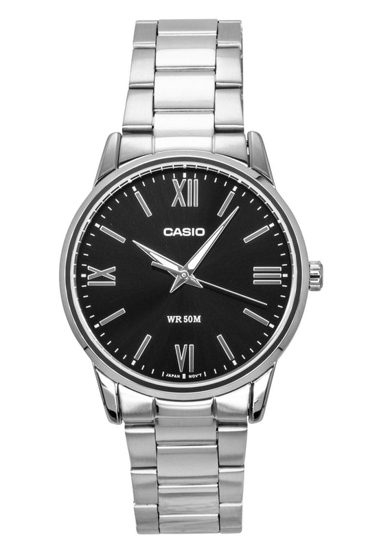 Casio Analog Edelstahl Schwarzes Zifferblatt Quarz MTP-1303DD-1AV Herrenuhr