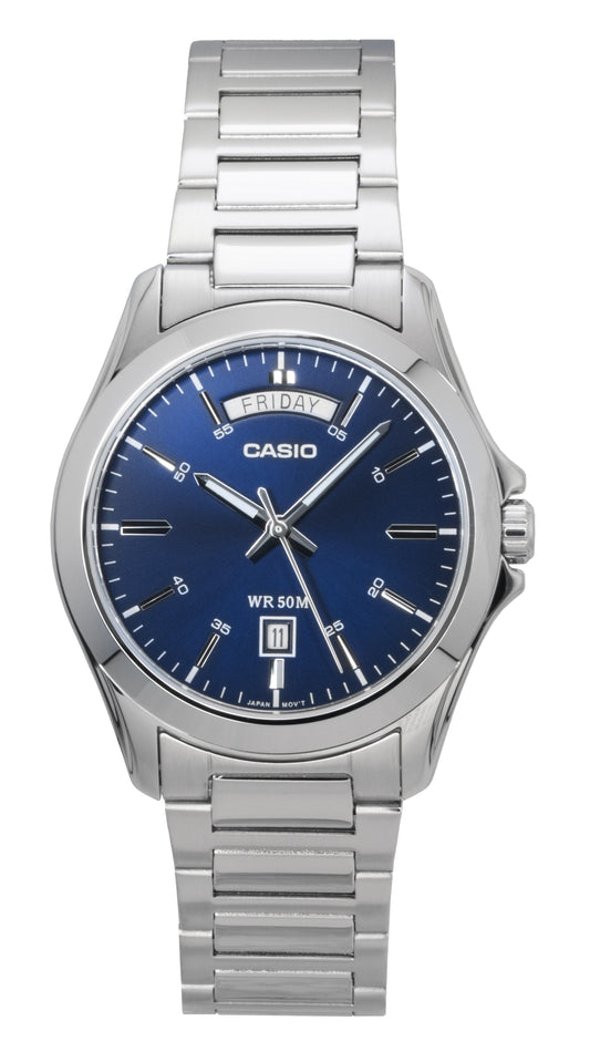 Casio Standard Analog Edelstahl Blaues Zifferblatt Quarz MTP-1370D-2A2V Herrenuhr